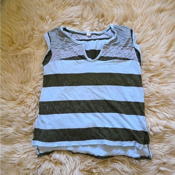 Feee People Claire Striped Blue And Green Tee Small - Picture 1 of 6